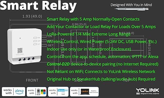 YoLink Relay, Smart Switch, YoLink 1/4 Mile Super Long Range Smart Relay Compatible with Alexa, Google, and IFTTT, Max. 5 amps - Hub Required