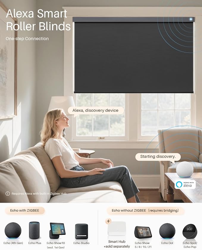 Smart Roller Shades for Windows, Alexa Blackout Motorized Blinds with Remote Control, Easy Install Automatic Electric Blinds for Indoor (29" W x 72" H, Black)