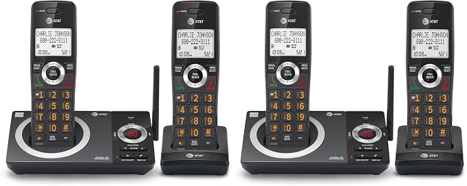 AT&T CL82219 DECT 6.0 2-Handset Cordless Phone for Home with Answering Machine, Call Blocking, Caller ID Announcer, Intercom and Long Range, Black (Pack of 2)