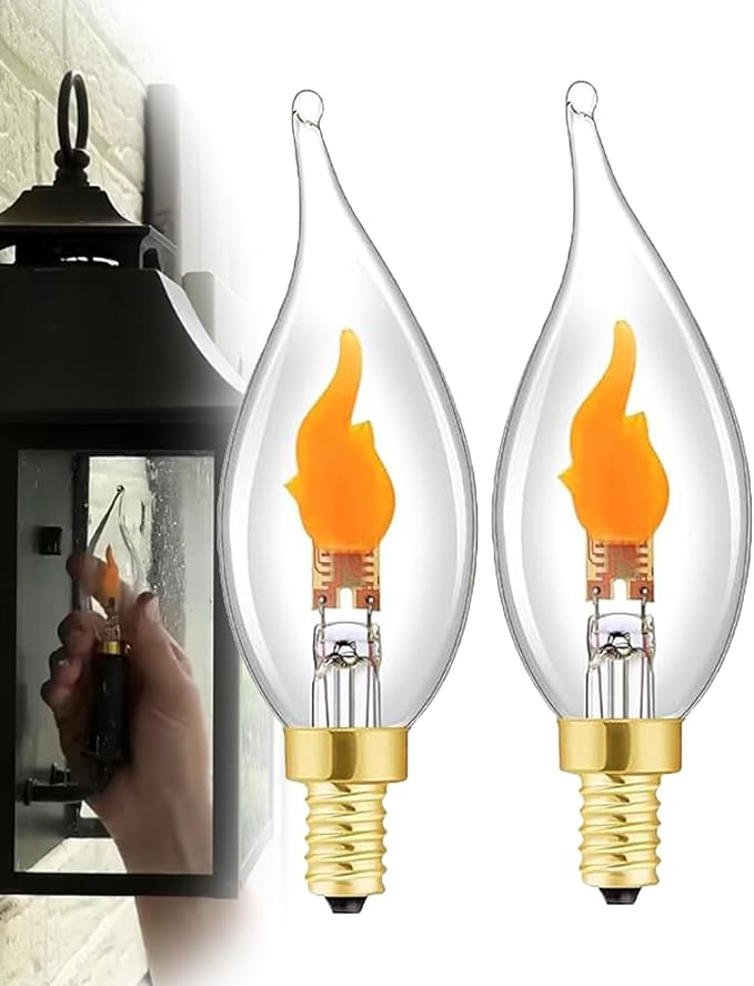 Flickering Flame Light Bulbs -Perfect Ambiance for Halloween Christmas, E12 LED Flickering Candelabra Bulb, Realistic Flame Effect, 2700K, 3W Energy-Efficient (E12*2pcs)