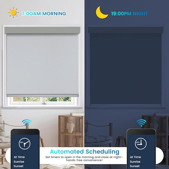Motorized 100% Blackout Roller Shades – Custom Smart Blinds with Remote, Rechargeable Battery or Plug-in Motor, Tuya WiFi Optional, Home & Office Automatic Window Shades (Olive Gray/CH9443)