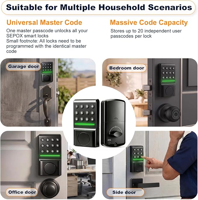 SEPOX® Keyless Entry Deadbolt, Offline Smart Keypad Doorlock, LED Indicator