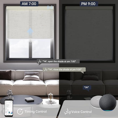 Motorized Blinds with Remote, Light Filtering Smart Blinds for Windows Automatic Roller Shades Compatible with Alexa, Motorized Shades Customized for Living Room Home Office (Linen Beige)