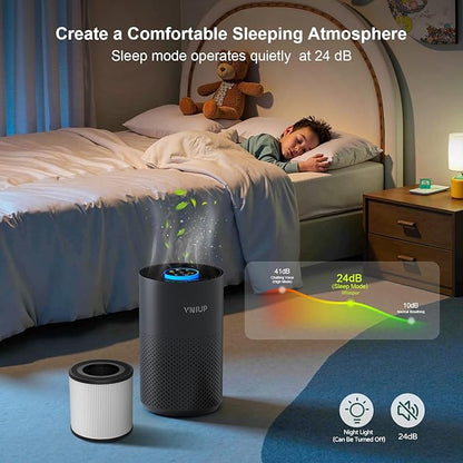 White Air Purifier+2 Pack ZQA 4000C Replacement Filter, with Sleep Mode& Light Mode Air Cleaner for Pet Dander Odor Dust Smoke