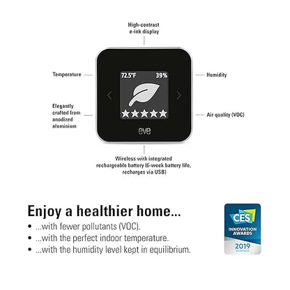 Eve Room - Indoor air Quality Sensor to Monitor air Quality (VOC), Temperature & Humidity, Apple HomeKit Technology, Bluetooth and Thread