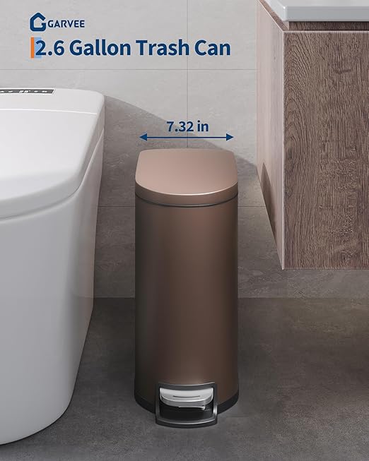 GarveeHome 13 Gal & 2.6 Gal Trash Can Combo Set, Kitchen Trash Can and Bathroom Trash Bin with Lid, Step-On Rustproof Garbage Bin with Inner Bucket, Brown