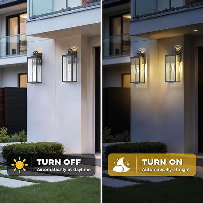 L LOHAS LED 2 Pack 17 Inch Large Size Dusk to Dawn Outdoor Light Fixture, Black Waterproof Anti-Rust Porch Lights Ourdoor, Exterior Lighting Fixtures for Porch, Doorway, Garage, ETL Listed