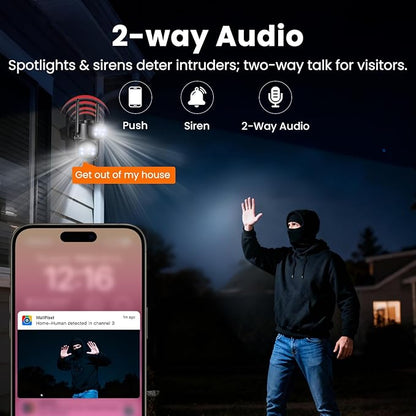 Dual-Lens 180+° FOV Home Wireless Outdoor Security Camera with AI Tracking, 6MP QHD 360° PTZ, WiFi 6 Dual Band, 24/7 Continuous Record (Add-on CAM to NVR, Also Works Standalone)