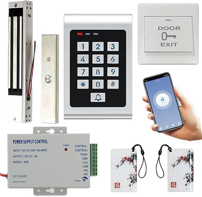 Smart WiFi Metal Outdoor Keypad RFID Access Controller with Tuya Phone App Remote Control 600lbs Magnetic Lock Push Exit Button Commercial WiFi Access Control System