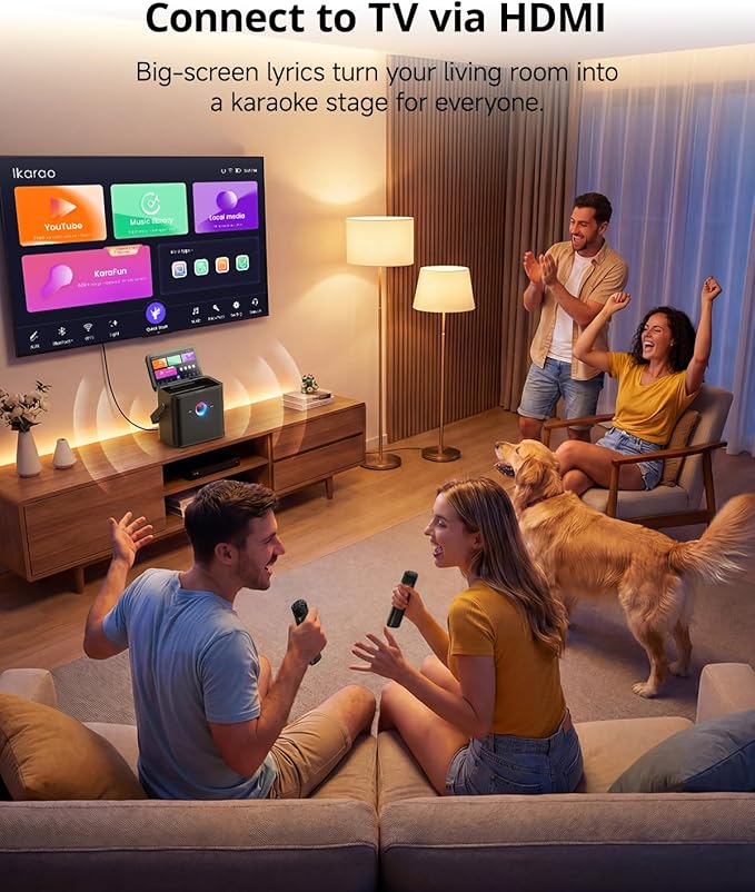 Ikarao Karaoke Machine for Adults, with Lyrics Display Screen, 32GB Karaoke Tablet, 2 Wireless Microphones, Karaoke Speaker with Autotune EQ, Connect TV, Portable Karaoke System for Home Outdoor Party