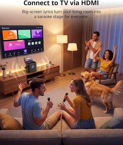 Ikarao Karaoke Machine for Adults, with Lyrics Display Screen, 32GB Karaoke Tablet, 2 Wireless Microphones, Karaoke Speaker with Autotune EQ, Connect TV, Portable Karaoke System for Home Outdoor Party