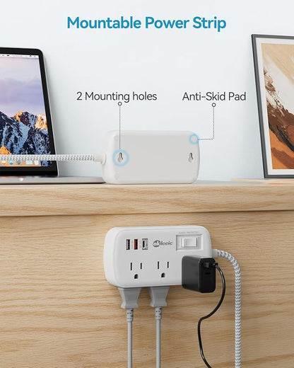 PD 20W USB C Surge Protector Power Strip, Travel Power Strip with 3 USB(1 USB C) Ports and 6 Outlets, Short Extension Cord 1 Ft, PD 20W Fast Charging Station, Wall Mount for iPad Pro iPhone Samsung