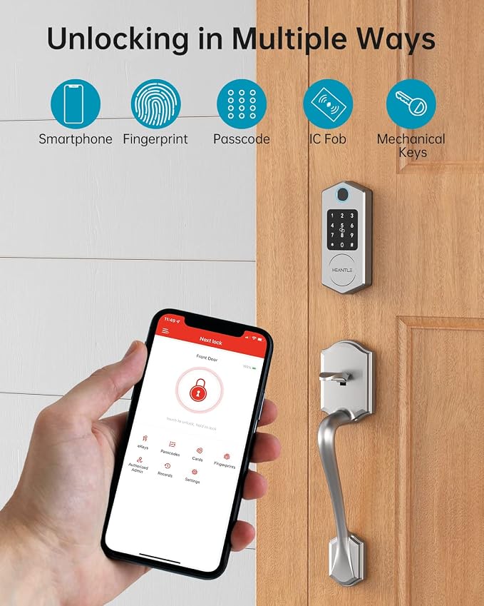 Keyless Entry Door Lock,HEANTLE Fingerprint Smart Deadbolts with Touchscreen Keypad for Front Door,Electronic Bluetooth Deadbolt with App Control,Auto Lock