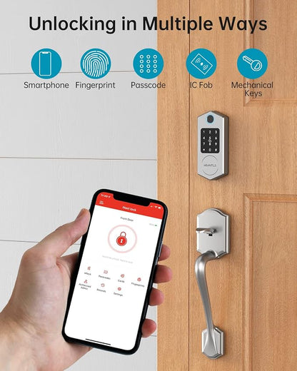 Keyless Entry Door Lock,HEANTLE Fingerprint Smart Deadbolts with Touchscreen Keypad for Front Door,Electronic Bluetooth Deadbolt with App Control,Auto Lock