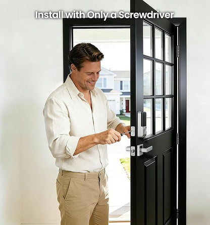Veise VE07-L Fingerprint App Control Smart Locks with Heavy-Duty Zinc Alloy Handles, Keyless Entry for Front Door, Digital Electronic Touchscreen, Auto Lock, Waterproof, Easy Install, Satin Nickel