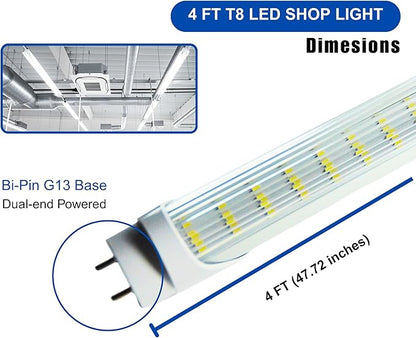 T8 4FT LED Type A+B Light Bulbs, 22W 6500K, 3200LM, Plug and Play or Ballast Bypass, Replacement for Fluorescent Fixtures, Clear, Dual Ended Power(25-Pack)
