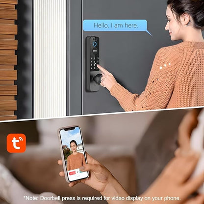 Matter Smart Lock with Camera & Doorbell, 3D Face Recognition Fingerprint WiFi Deadbolt, Keyless Entry Digital Keypad for Apartment, Works with Apple Home, Tuya App Control, Black