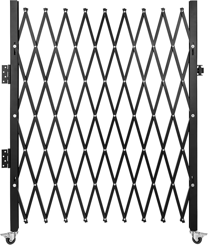 VEVOR Single Folding Security Gate, 51.57" H x 75" W, Steel Accordion Door, Flexible Expanding Barricade, 360 Rolling Scissor Gate with Padlock