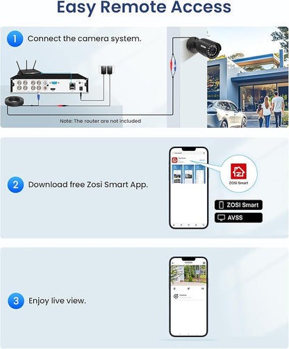ZOSI 3K Lite Home Surveillance Security Camera System with AI Human Vehicle Detection, 8CH H.265+ CCTV DVR and 8 x 2MP 1920TVL Wired Weatherproof Bullet Cameras Outdoor, 100ft Night Vision (1TB HDD)