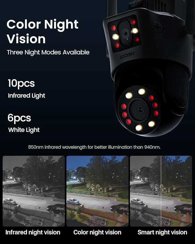 ZOSI C298 Max 4K 8MP Dual-Lens(2x4MP) Wired WiFi PTZ Plug-in Security Camera Outdoor, Wide Angle, 2.4GHz 360 Camera, 8X Hybrid Zoom, Person/Vehicle Detect, Color Night Vision, Spotlight Siren