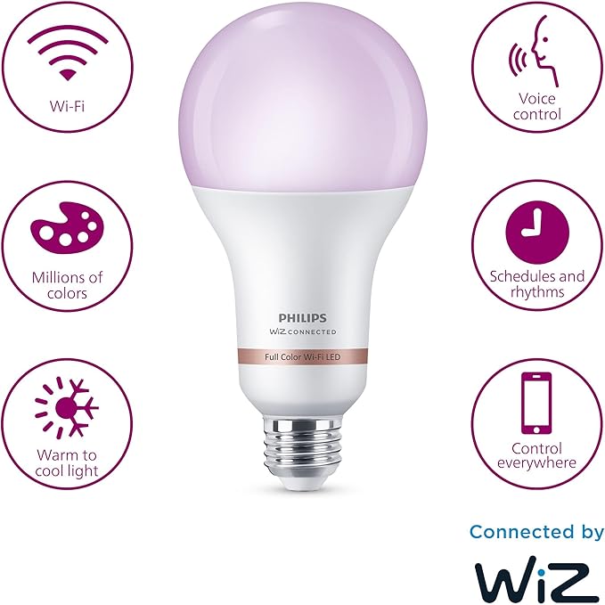 Philips Smart 100W A23 LED Light Bulbs 4-Pack - Connects to Your Wi-Fi - E26- Control with Voice or App + Activate with Motion - Matter Compatible