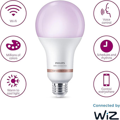 Philips Smart 100W A23 LED Light Bulbs 4-Pack - Connects to Your Wi-Fi - E26- Control with Voice or App + Activate with Motion - Matter Compatible
