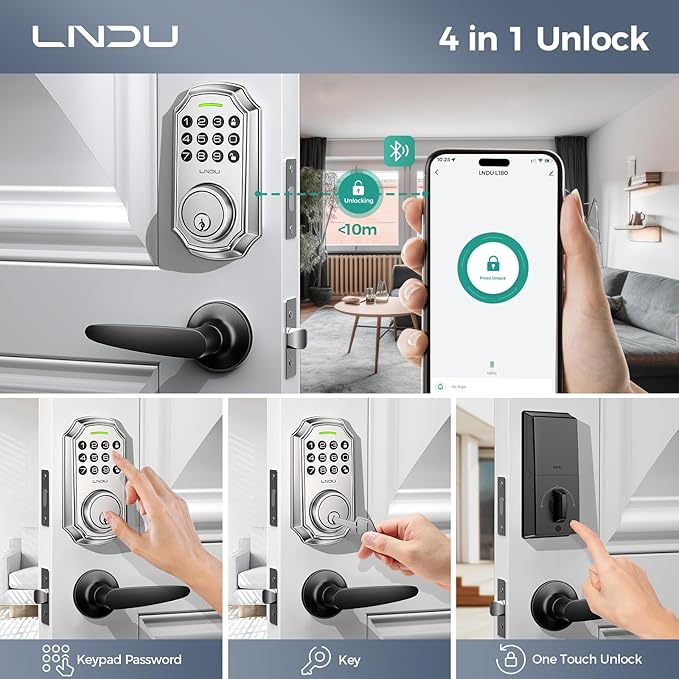 Keyless Entry Door Lock, Smart Deadbolt Lock with Handleset D180 & D280 (Fingerprint & Leveler) (Chrome)