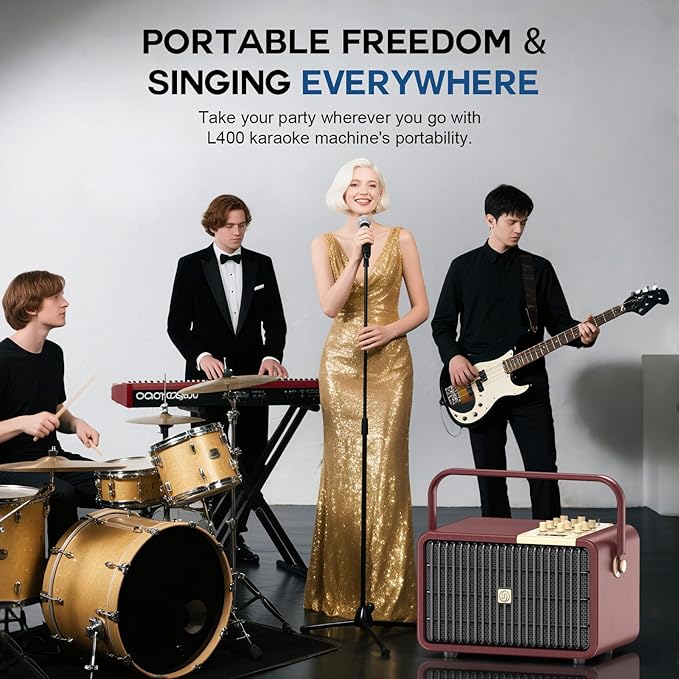 SUPNIU 320W Peak Power Karaoke Machine with Rich Deep Bass for Adults Portable Bluetooth Singing PA Speaker System Bass/Treble Adjustment with 2 UHF Wireless Microphones for Home Party Wedding Outdoor