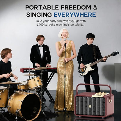 SUPNIU 320W Peak Power Karaoke Machine with Rich Deep Bass for Adults Portable Bluetooth Singing PA Speaker System Bass/Treble Adjustment with 2 UHF Wireless Microphones for Home Party Wedding Outdoor