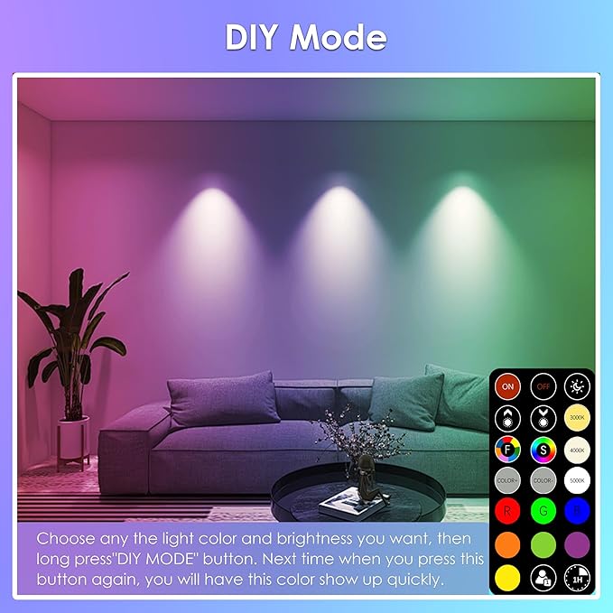 FTL GU10 LED Bulbs Color Changing Light Bulbs with Remote Control, Dimmable 2700K-6000K RGB Colored Light Bulbs 5W 40W Equivalent, 30 Colors, Timer, Spotlight for Track Lighting, 6-Pack