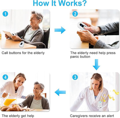 SanJie Wireless Caregiver Pager Call Bell for Patients at Home 328Ft Range Call Button for Elderly Life Alert Systems for Seniors (2 Rechargeable & Portable Receiver,3 Emergency Button)