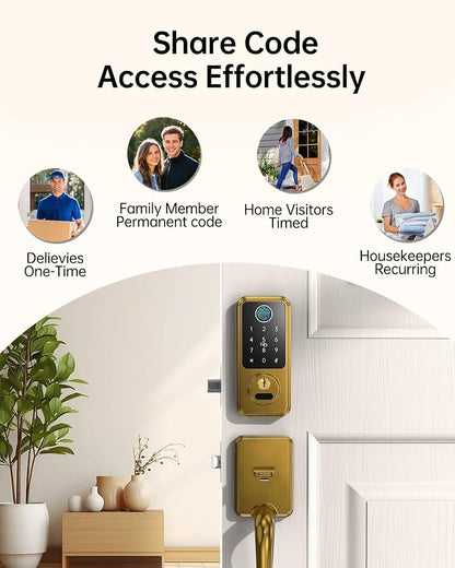 Hornbill Keyless Entry Door Lock, Smart Front Door Lock Set, Smart Deadbolt Keypad Handle Set for Home/House/Airbnb/Office, Auto-Lock,Satin Brass