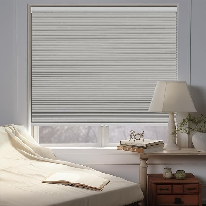 Changshade Custom Cellular Shades Blackout Blinds Cordless for Indoor Windows, Room Darkening Light Blocking Black Out Honeycomb Blinds for Living Room, Bedroom, Bathroom, Grey