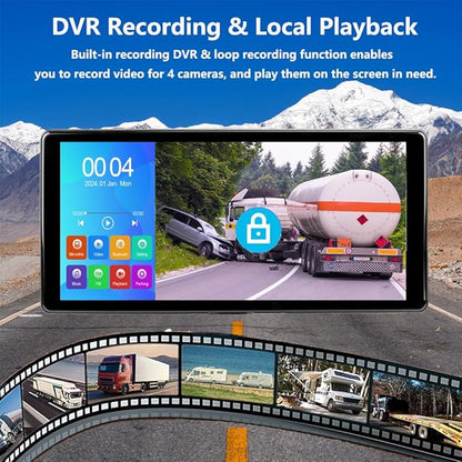 4K RV Backup Camera, 10.36" Touch Screen Monitor for Truck/Van/Trailer DVR Recording with Bluetooth FM MP5 IP69 Waterproof 1080P IR Night Vision Rear Side View Camera