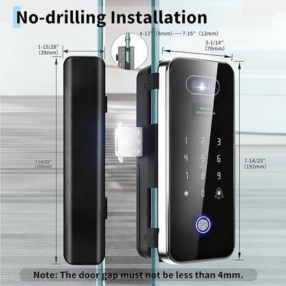 EIYSIE Sliding Glass Door Lock, Fingerprint Lock with 3D Face Recognition for Frameless Doors, Keyless Entry Door Lock with Keypad, No-Drill Smart Glass Lock for Office Store Home