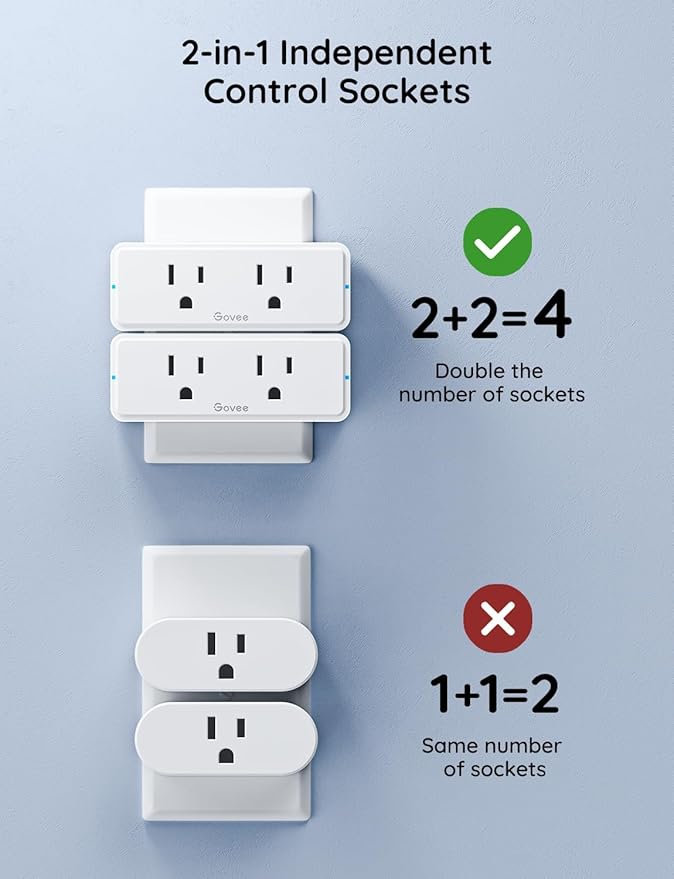 Govee A19 Smart Light Bulbs H6008 800 Lumen 4 Pack Bundle with Dual Smart Plug 4 Pack
