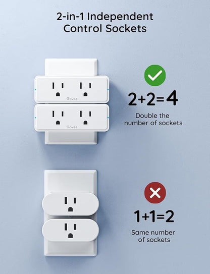 Govee A19 Smart Light Bulbs H6008 800 Lumen 4 Pack Bundle with Dual Smart Plug 4 Pack