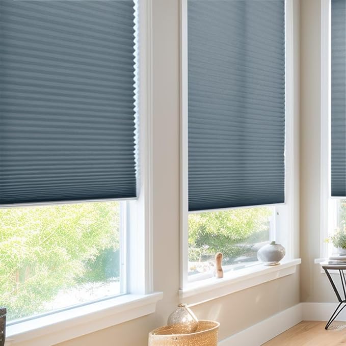 Changshade Cellular Shades Light Filtering Cordless Custom Size, Honeycomb Door Window Blinds 1.5 inch Cell Pleated Easy to Install for Home, Office, Apartment, House, Bedroom, Nursey, Dark Blue