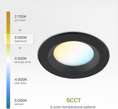 ASD Black 4 Inch Retrofit LED Recessed Light - 9W 2700K-5000K 700LM Retrofit LED Recessed Lighting 4 Inch, Dimmable Black Recessed Lights, Wet Rated Baffle Trim Can Lights, UL