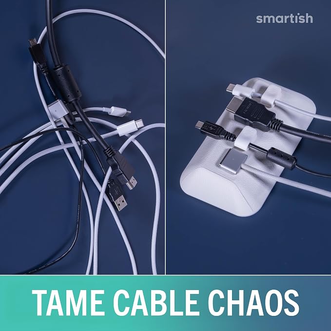 Smartish Magnetic Cord Holder, Bigger Cable Wrangler, Office Desk Organizer | Holds 8 Cords, 2 Cable Clips, Weighted Base, Charger Keeper, Phone Charging Cable Management, Nightstand Accessories, White