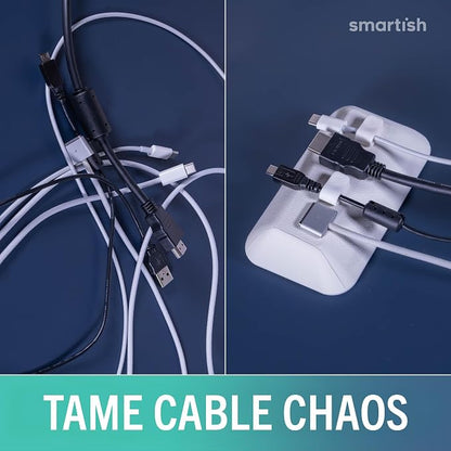 Smartish Magnetic Cord Holder, Bigger Cable Wrangler, Office Desk Organizer | Holds 8 Cords, 2 Cable Clips, Weighted Base, Charger Keeper, Phone Charging Cable Management, Nightstand Accessories, White