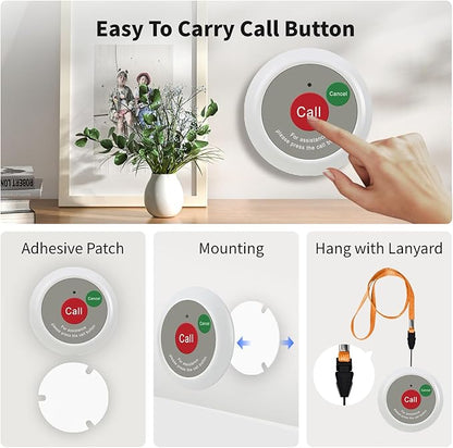 Upgrade Caregiver Call Button,Wireless Caregiver Pager Calling System,1000ft, 1 Alert Emergency Call Button for Medical Clinic Nurses Station Home Hospital