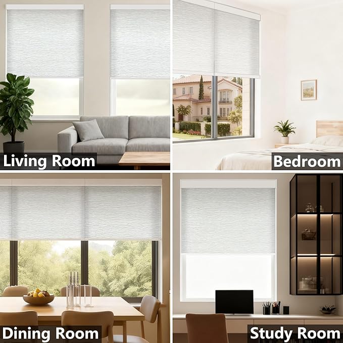 Motorized Light Filtering Roller Shades – Smart Electric Blinds for Living Room, Alexa Google Home Siri, Matter Compatible, Custom Window Shades, Cordless Rechargeable
