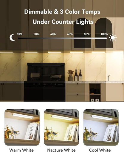 Under Cabinet Lighting 6 Packs with 1 Charging Station, Rechargeable Motion Sensor Light Indoor, 8 Inches, 3 Color Temps, 29LEDs Dimmable Closet Light Stick on, Under Counter Lights for Kitchen