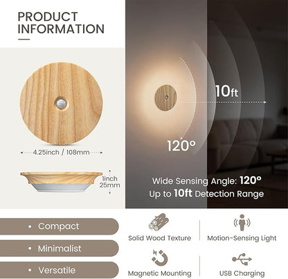 Rechargeable Night Lights with Motion Sensor, Wooden Magnetic Light