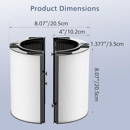 Upgraded 2-in-1 Replacement Filter Compatible with Dyson HP1 PC1 TP07 TP10 HP10 TP06 HP06 TP04 HP04 PH01 PH02 PH03 HP09 TP09 HP07 Air Purifier, 360°Combi Glass H13 True Hepa+ Activated Carbon Filter