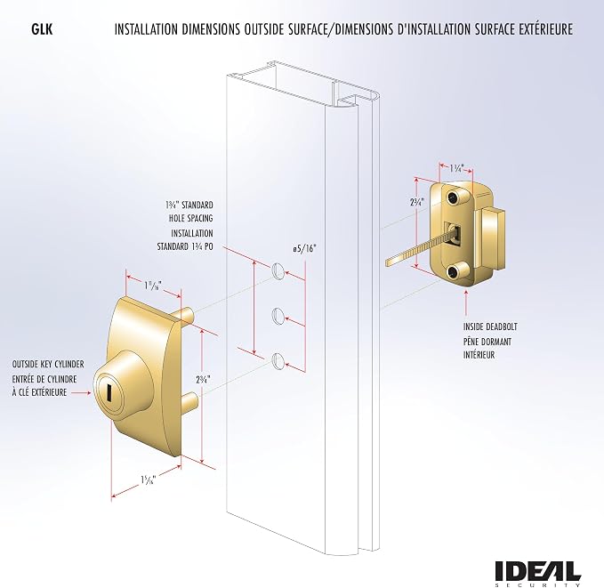 Ideal Security Model GLK Deadbolt for Storm and Screen Doors, Key Lock, White (2-Piece Set)
