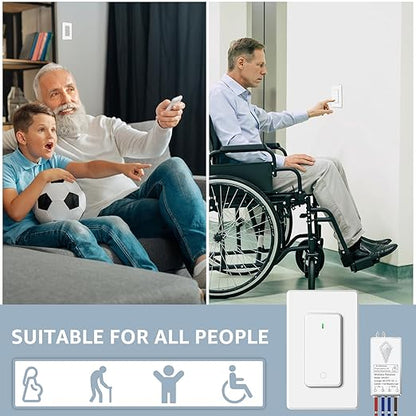 NineLeaf Wireless Light Switch and Receiver Kit, No Wiring Remote Control Wall Switch, 1300FT RF Range Expandable Switches,Ceiling Lights, Fans, Lamps & Outdoor Sheds,1000W LED(2Switches 3Receivers)