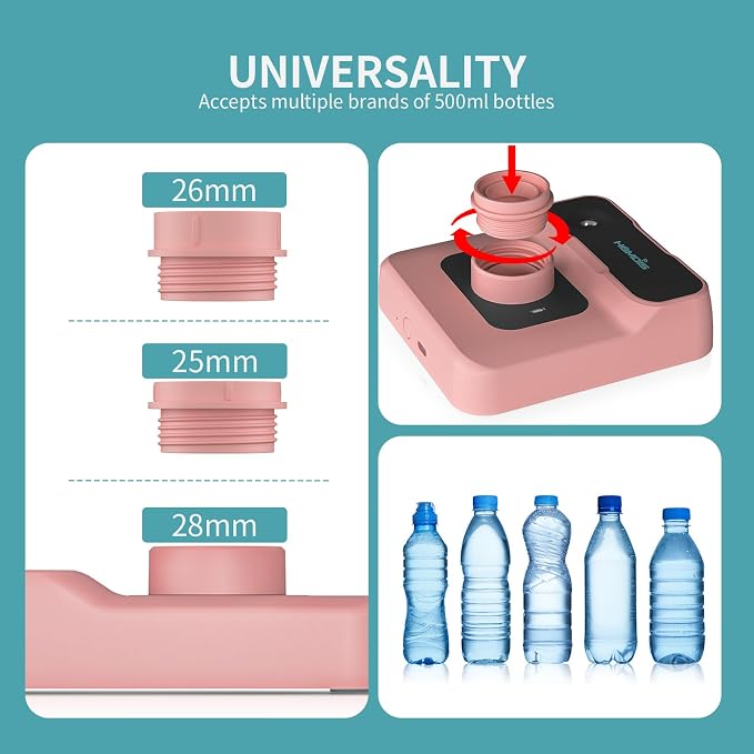 Travel Humidifier, Portable Small Humidifier for Plants, Bedroom, Office, Hotel or Car, Battery Operated Mini Cool Mist Humidifiers, Quiet 23dB, Auto-off, Night Light and BPA-Free, Pink