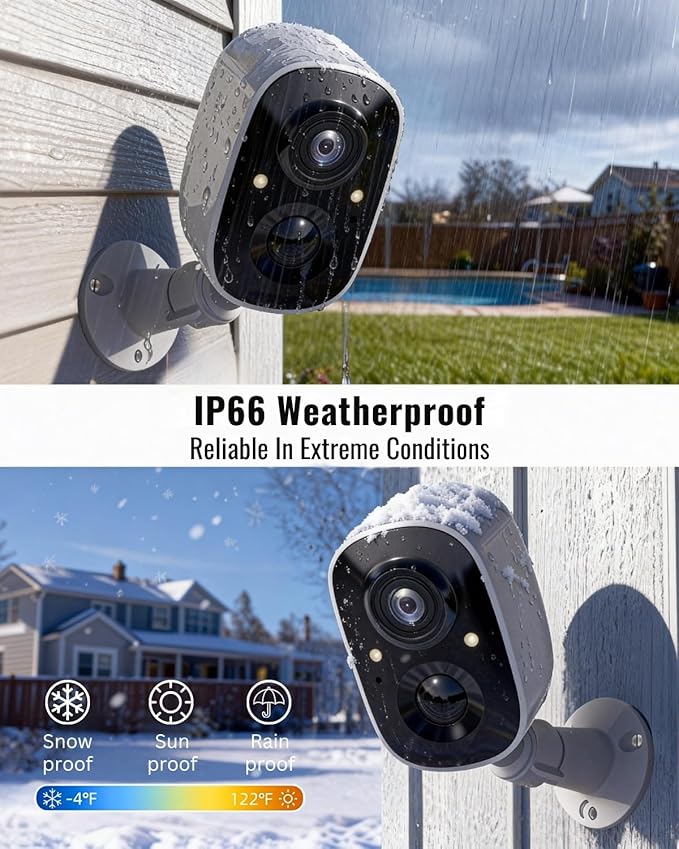 Security Cameras Wireless Outdoor, 2.5K WiFi Battery Powered Cameras for Home Security with AI Motion Detection, Color Night Vision, IP66 Weatherproof, 2-Way Audio, SD/Cloud Storage, 2-Pack